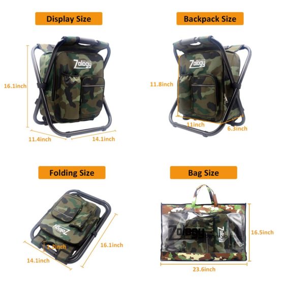 Zology Folding Camping Chair Stool Backpack with Cooler Insulated Picnic Bag, Camouflage Portable Hiking Seat Table Bag for Outdoor Indoor Fishing Travel Beach BBQ - Image 4