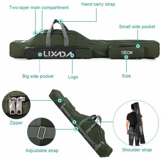 Lixada Portable Fishing Bag Folding Fishing Rod Reel Bag Outdoor Fishing Carrier Bag100cm/130cm/150cm - Image 3