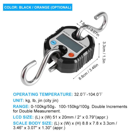Digital Professional Portable Crane 150 Kg Lcd Digital Electronic Hook Hanging Scales Loop Weighing Balance for Home Farm Factory Hunting Outdoor(Black) - Image 3