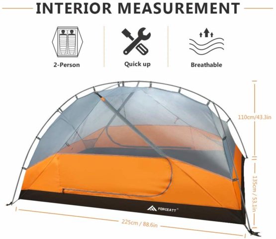 Forceatt Camping Tent 2-3 Person, 2 Doors Ventilation Double Layer Waterproof Lightweight Backpacking Tent with Carry Bag, 3-4 Seasons, Easy Set Up, Ideal for Camping, Hiking & Outdoor. - Image 3