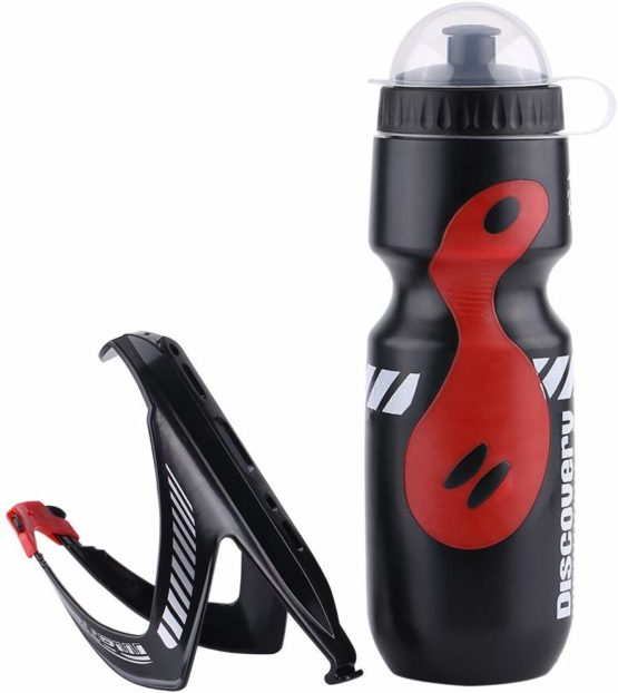 Aramox Bike Water Bottle with Cage Mount Holder,650ml Outdoor Sports Water Bottle for Cycling Mountain Bikes Sports Indoor Outdoor Activities (Black+Red)