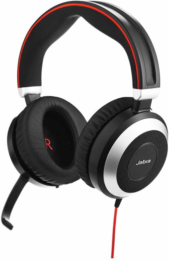 Jabra Evolve 80 MS Wired Stereo Over-Ear Headset – Microsoft Teams Certified Headphones With Active Noise Cancellation – USB-C Cable and 3.5 mm Jack Connections – black - Image 2