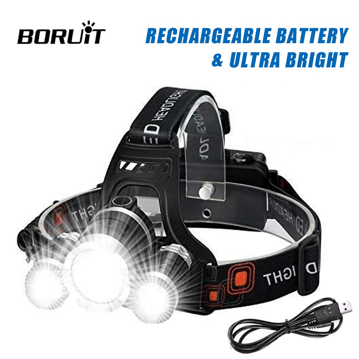 Victoper Head Torch Rechargeable Headlight with 3 Lights 4 Modes, 6000 Lumen Super Bright LED Lamp