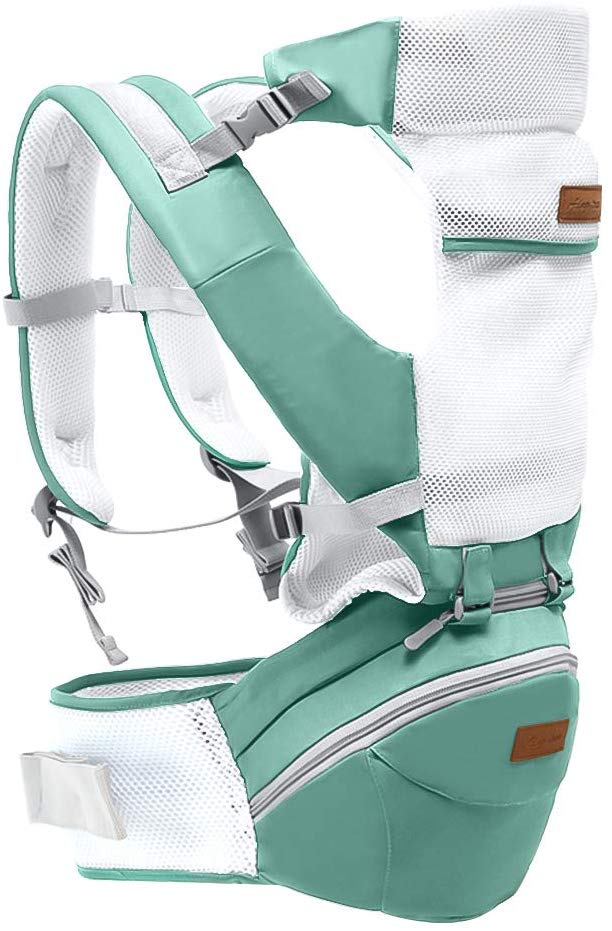 SONARIN 3 in 1 Multifunction Hipseat Baby Carrier,Ergonomic,Mummy Bag,100% Cotton,Breathable mesh Backing,Adapted to Your Child's Growing,Cozy & Soothing for Babies(Green)
