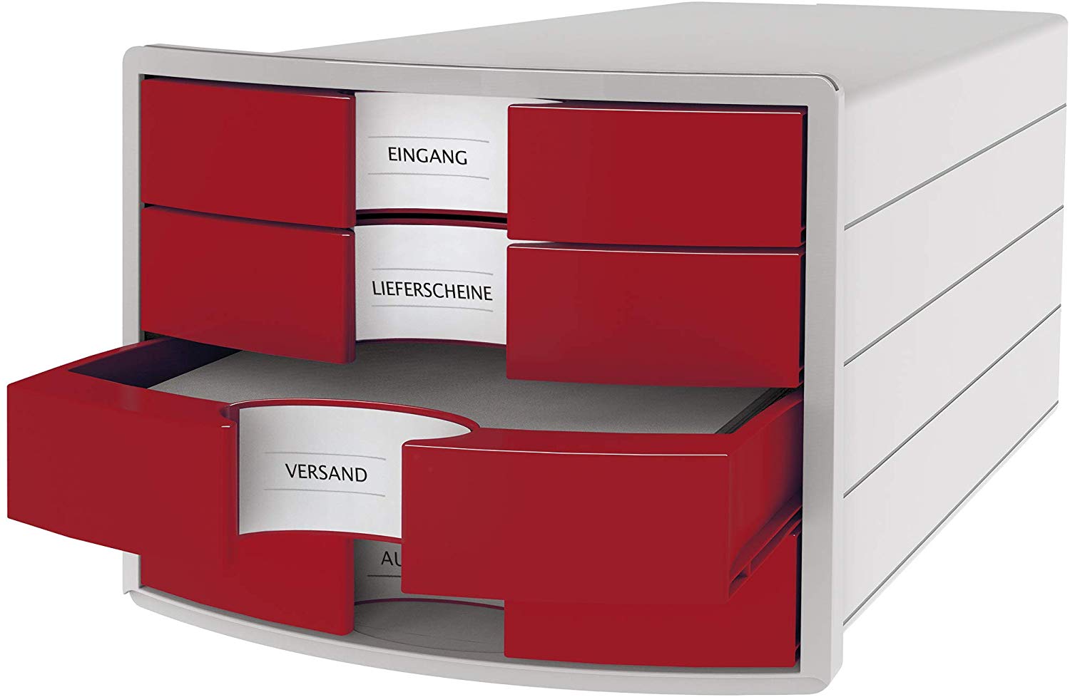 HAN 1012-17 Impuls Drawer Box DIN A4/C4 4 Closed Drawers Red, Light Grey/Red, 280 x 367 x 253 mm - Image 2