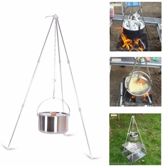 VGEBY Tripod Grills, Foldable Barbecue Hanging Grills Hard Alumina Cooking Tripod for Picnic Camping Traveling Hiking - Image 4