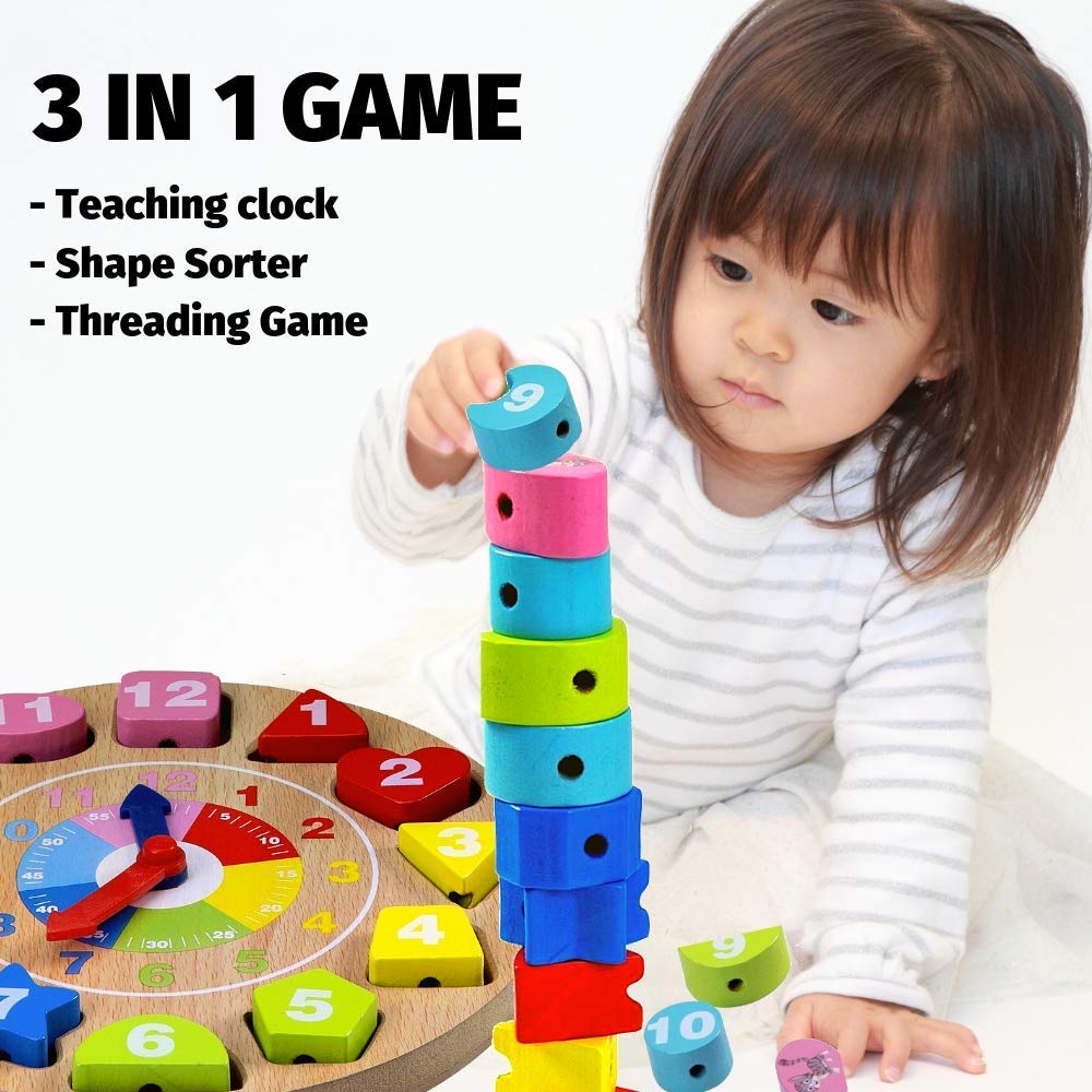 Jaques of London Wooden Kids Learning Clock with Daily Routine Cards, Multicolor, 25 x 23.5 x 4 centimeters - Image 3