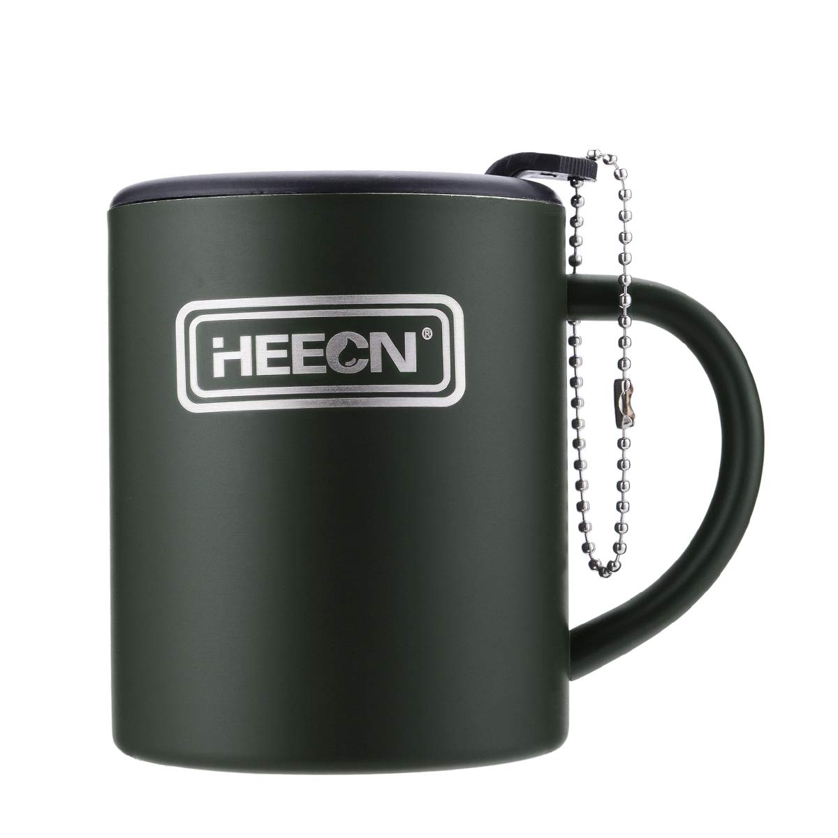 HEECN Camping Mugs, Double Walled Stainless Steel Mug for Hot Drinks with Lid, Army Green, Backpacking, Trekking, Hiking