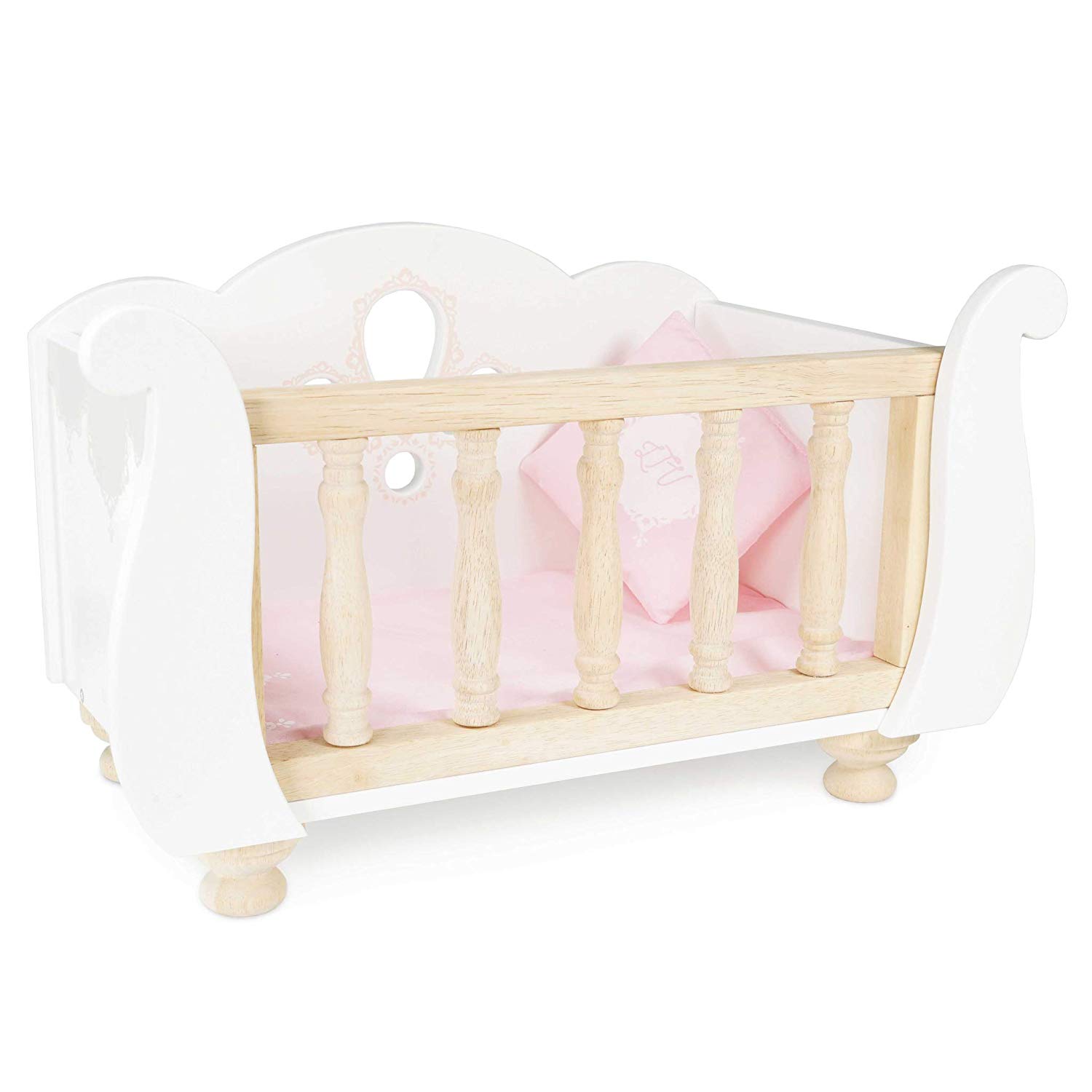 Le Toy Van - Educational Wooden Toy Role Play Beautiful Sleigh Doll Cot & Crib, White, Large