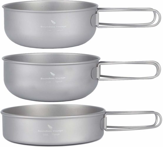 Boundless Voyage Outdoor Ultralight 3PCS Titanium Bowl Set Camping Cookware Picnic Titanium Pan