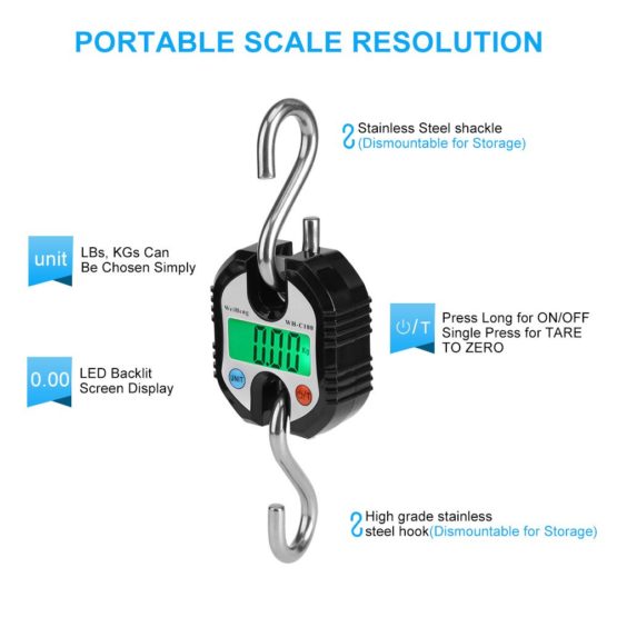 Digital Professional Portable Crane 150 Kg Lcd Digital Electronic Hook Hanging Scales Loop Weighing Balance for Home Farm Factory Hunting Outdoor(Black) - Image 2