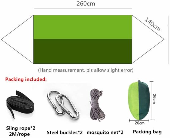Outdoor Camping Hammocks with Mosquito Net Portable Hammock Parachute Tent for Two Persons 260 * 140cm-102 * 55in Loading weight 200kg - Image 2
