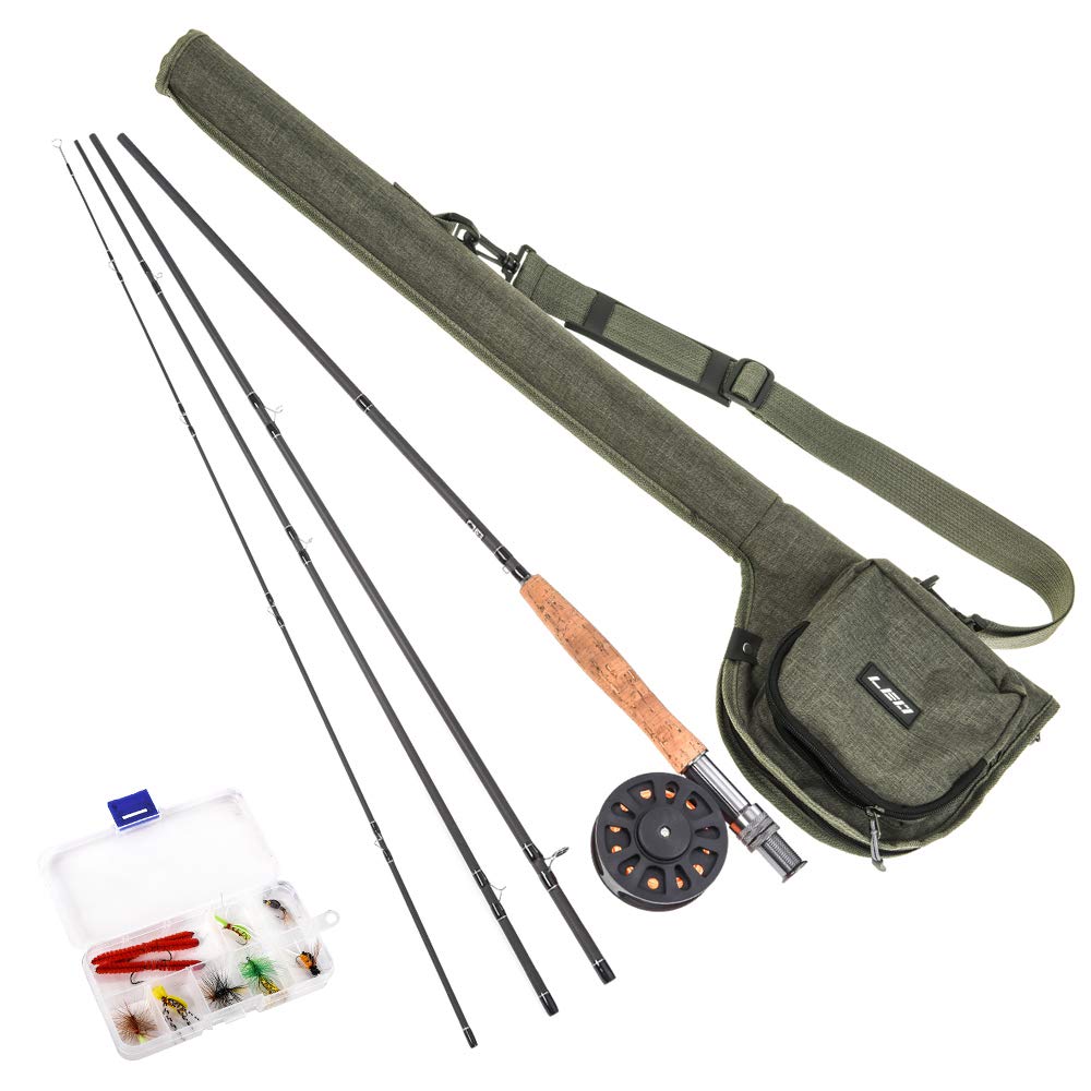 Lixada Fishing Rod Set, 4 Pieces Cork Handle and Aluminum Reel Holder Fishing Rod Set Fly Rods and Reel 9 Ft with Carry Bag (Green)