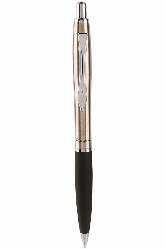 Platignum No. 9 Stainless Steel Ball Point Pen with Blue Ink in Gift Box (Black Ink Refill Included) [Pack of 1] Ref: 50230