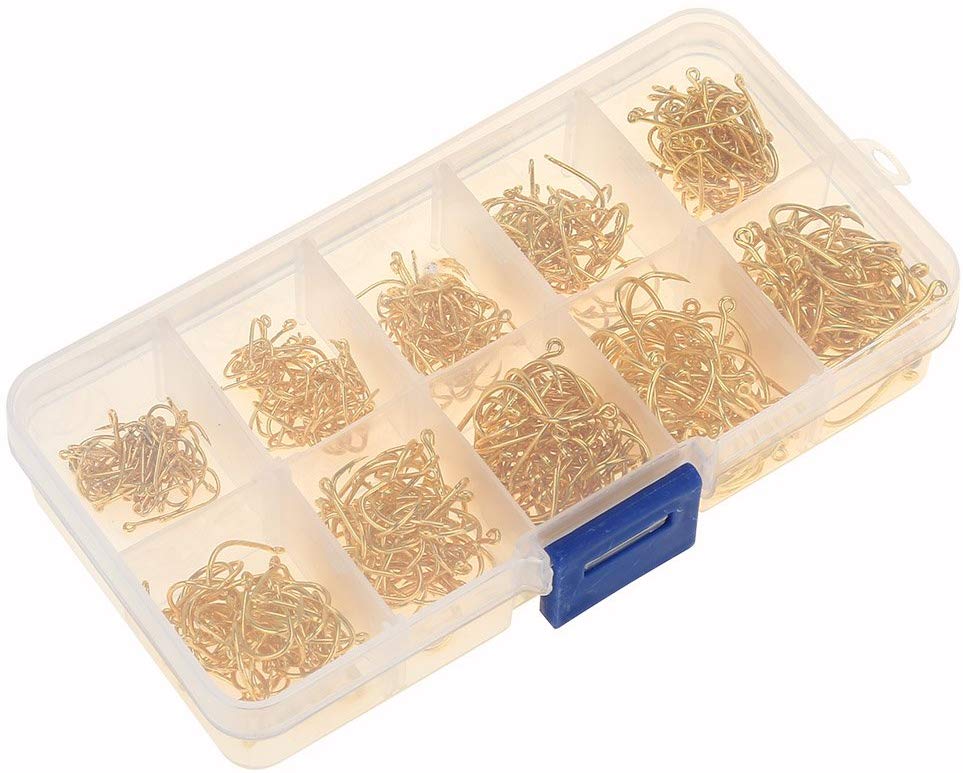VGEBY 500Pcs 10 Sizes Fishing Hooks Set Steel Treble Hooks with Plastic box (Color : Gold) - Image 2
