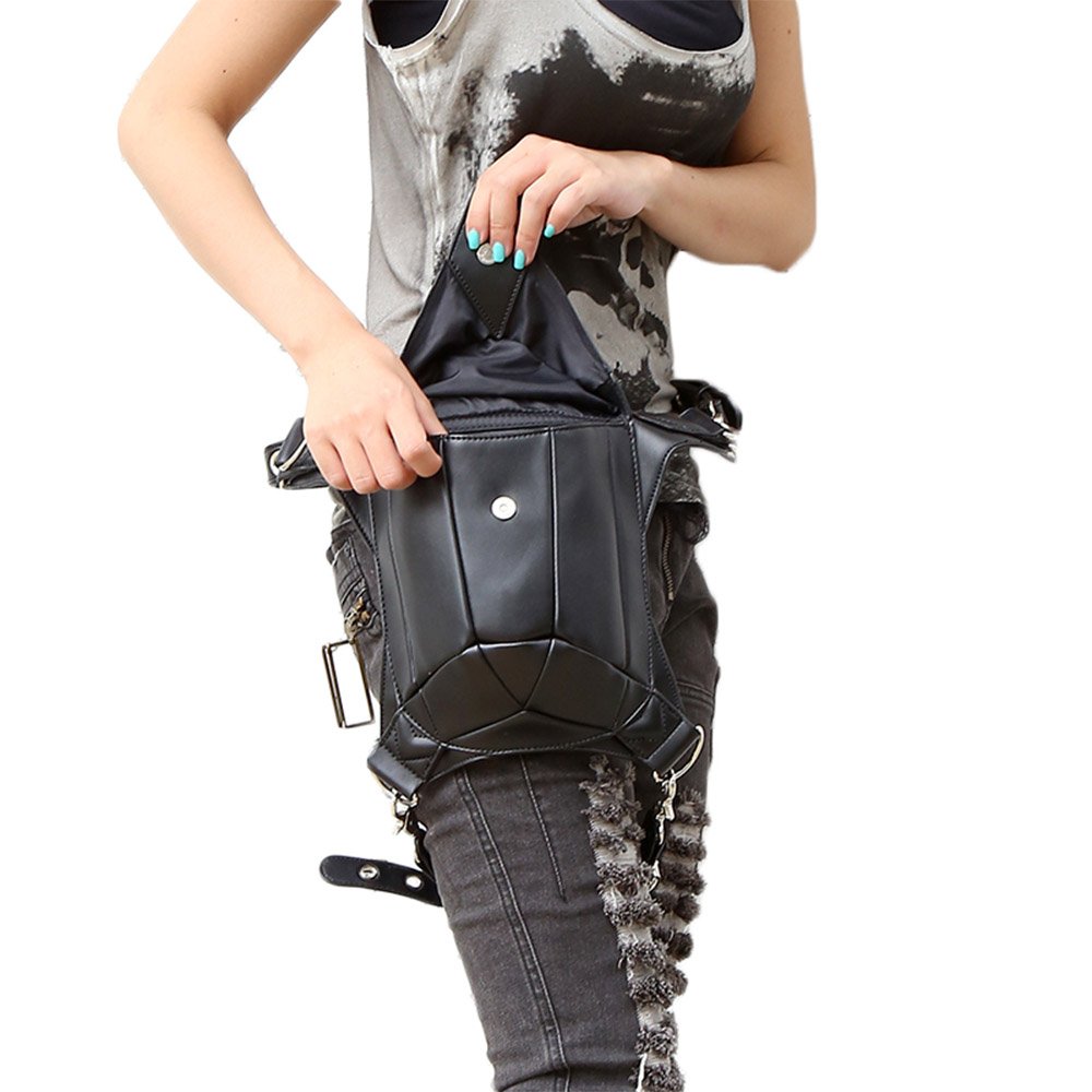 FiveloveTwo Unisex Punk 3 Ways Multi-purpose Tactical Drop Leg Bag Hip Belt Waist Shoulder Fanny Packs Steampunk Bag Purse Pouch Black - Image 2