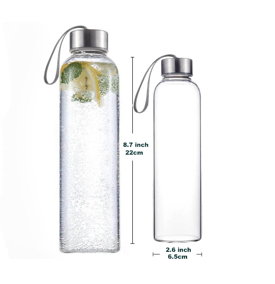 HTUK Glass Water Bottle with Carrying Loop 500ml Clear, Transparent, 500 ml