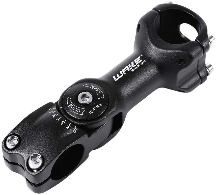 FOMTOR Bike Adjustable Stem 25.4mm 0~60 Degree WAKE Adjustable Handlebar Stem for Mountain Bike Road MTB (25.4mm x 110mm,Black)