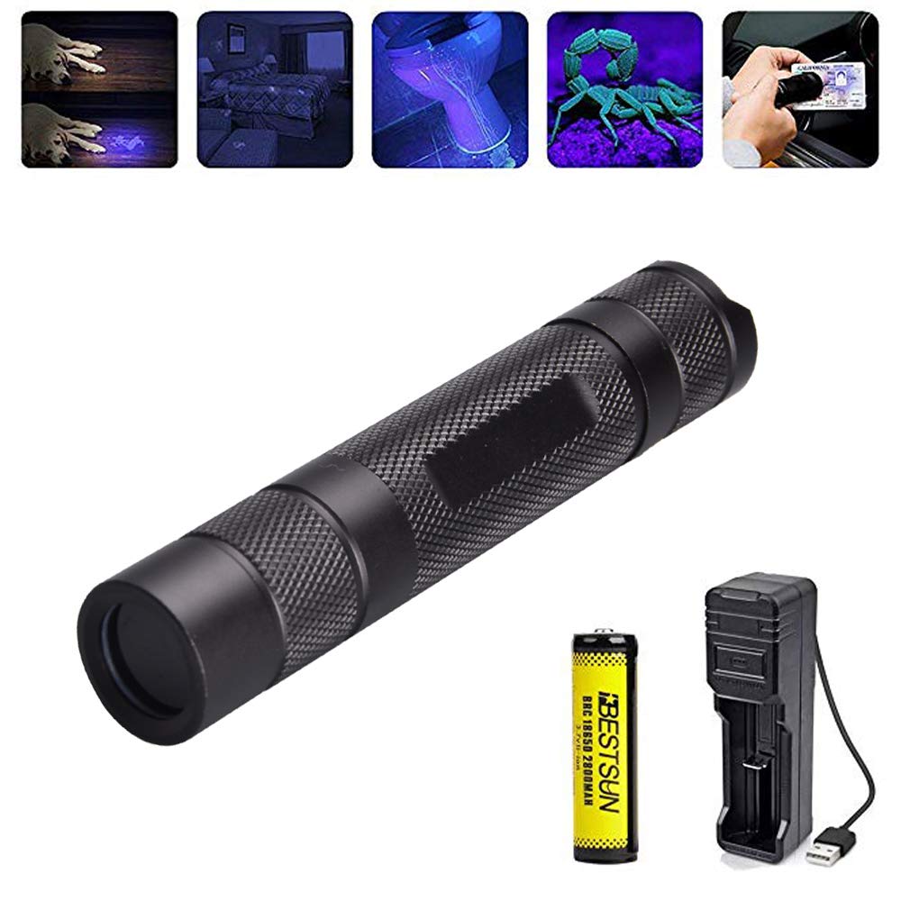 365nm UV Torch Rechargeable, BESTSUN Ultraviolet Light Flashlight Professional LED Black Light Torches for UV Glue Curing, Scorpions, Photography, AC Leak Detector, Currency, Diamond, Jade