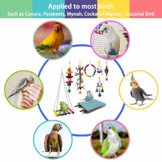 Bird Toys Hanging Swing Shredding Chewing Perches Parrot Toy for Cage Conures Parakeets Cockatiels Macaws Finches Mynah Budgies (Colorful, 8) - Image 3