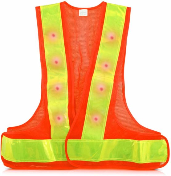 kwmobile LED Light Safety Vest - High Visibility Waistcoat Traffic Outdoor Night Warning Reflector Clothing with Reflective Stripes and 16 LED Lights