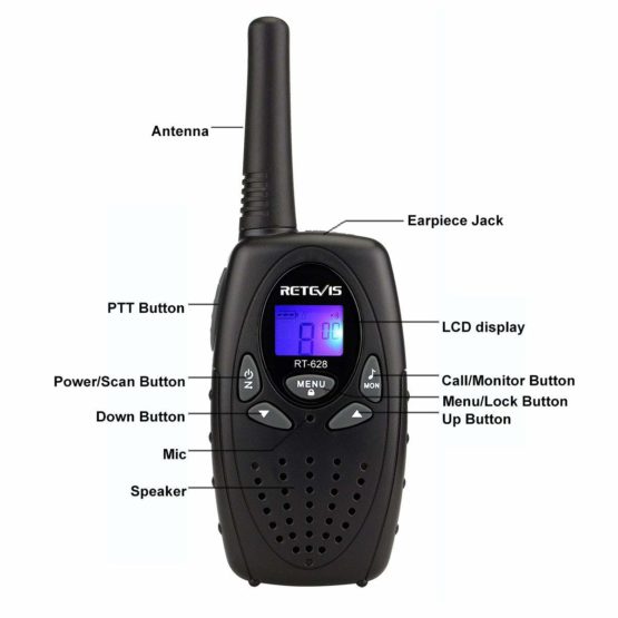 Retevis RT628 Walkie Talkies for Kids, Easy Use Long Range Rechargable Walky Talky for 3-12 Years Old Kids, Toy Gift for Hiking Camping Garden Outdoor Activities (1 Pair, Black) - Image 2