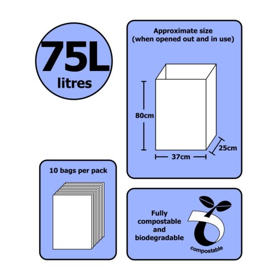 75 Litre x 10 Paper Garden Waste Sacks - Compostable & Biodegradable Liners - EcoSack 75L Bags with Composting Guide - Image 2