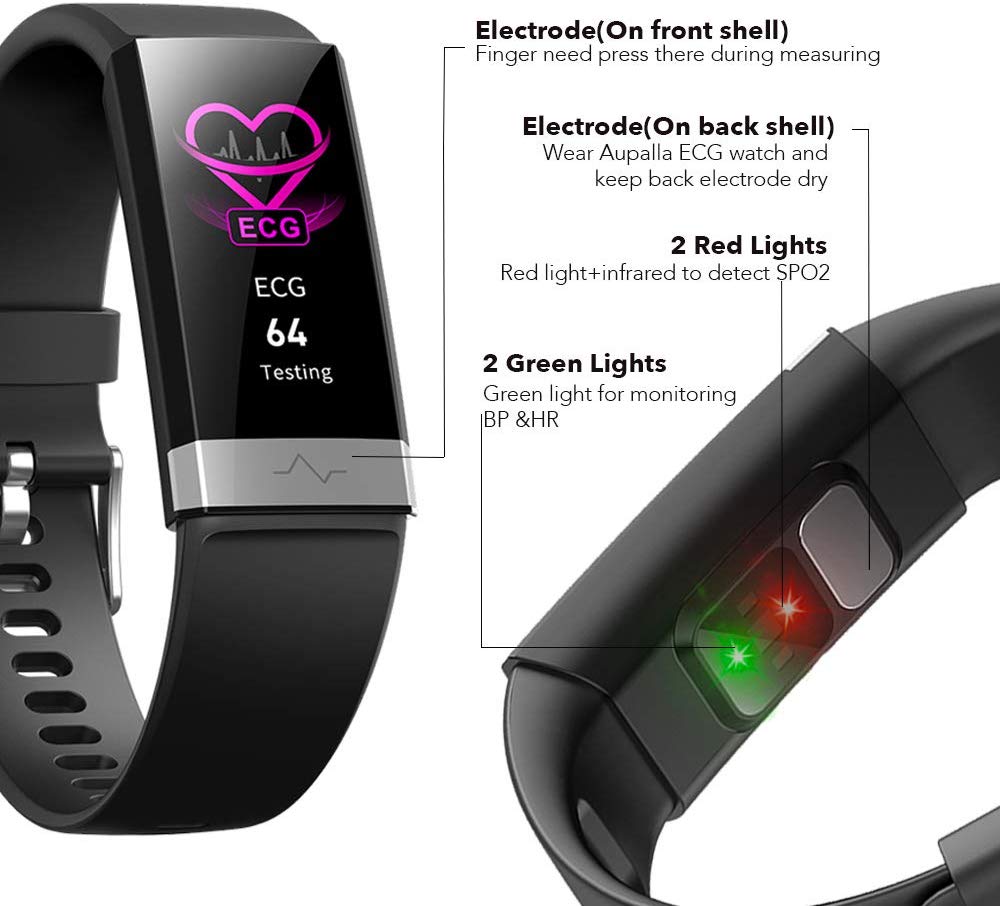 AUPALLA Activity Tracker With ECG Monitor Measure Blood Oxygen Monitor