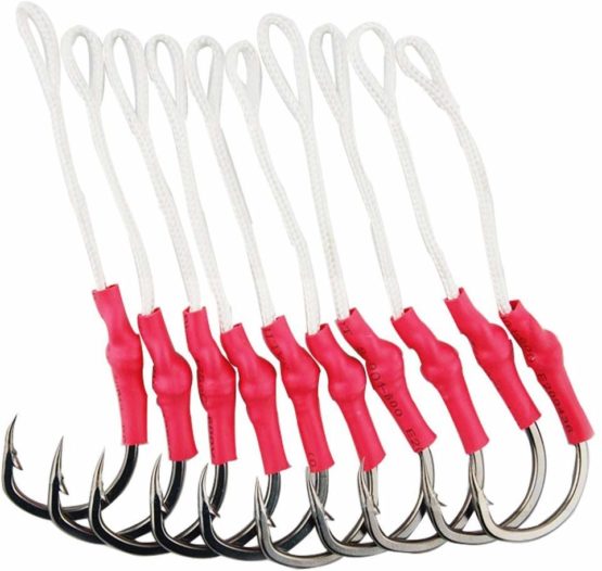 Assist Fishing Hooks-50pcs Live Bait Jig Assist 420 Stainless Steel Fishing Hooks with Strong PE Braid Fishing Line