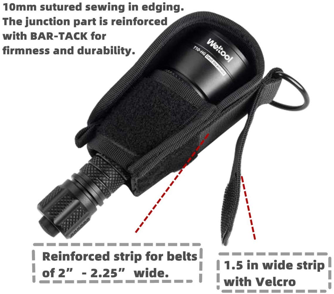 Weltool FH6 Nylon Torch Holster with Hook & Loop Closure Semi-Closed Structure fits Duty Belt Backpack for Weltool T10-HR - Image 3