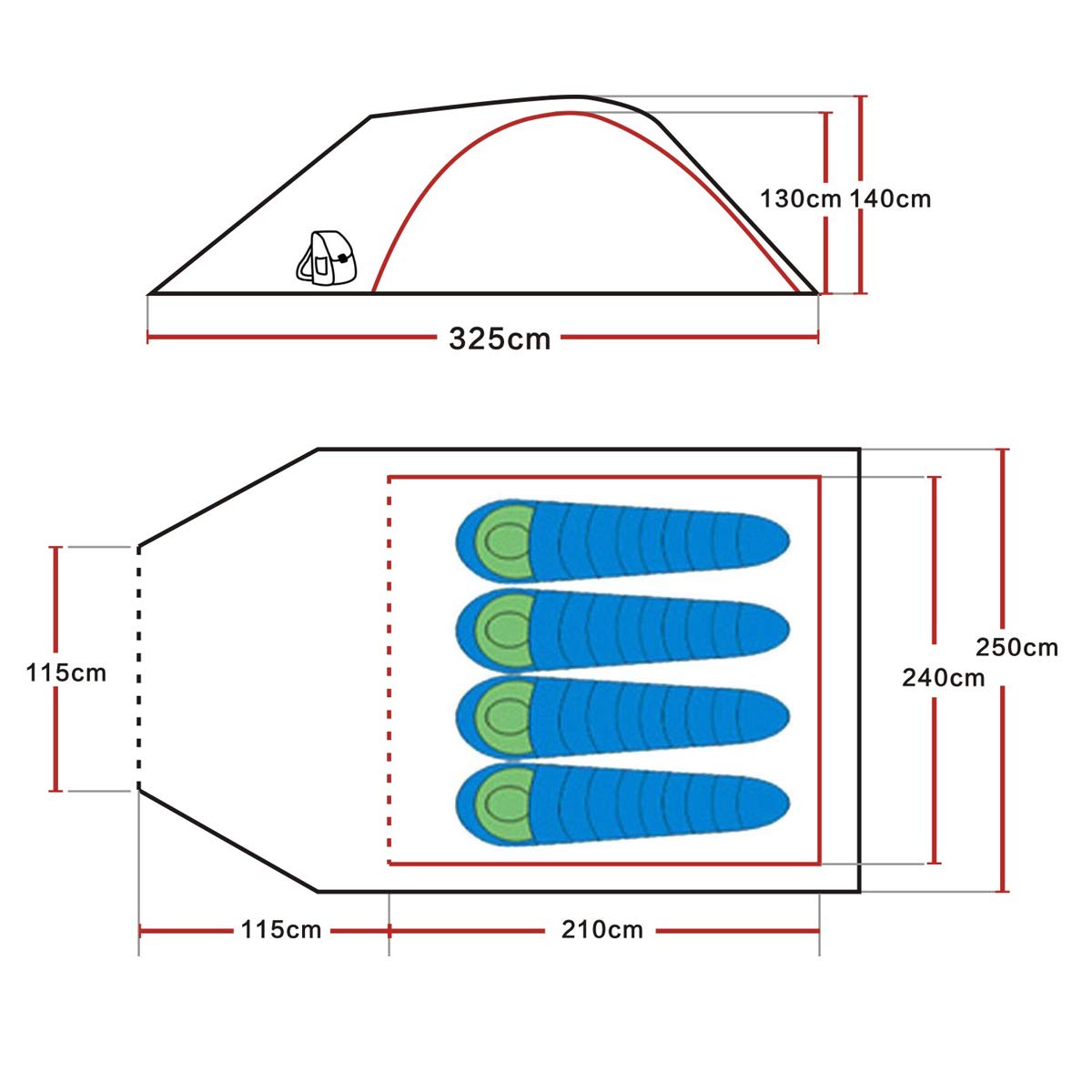 SAFACUS 3-4 Person Dome Camping Tent, Double layer, Full Waterproof Holiday Family 3 to 4 Man Tent - Image 3