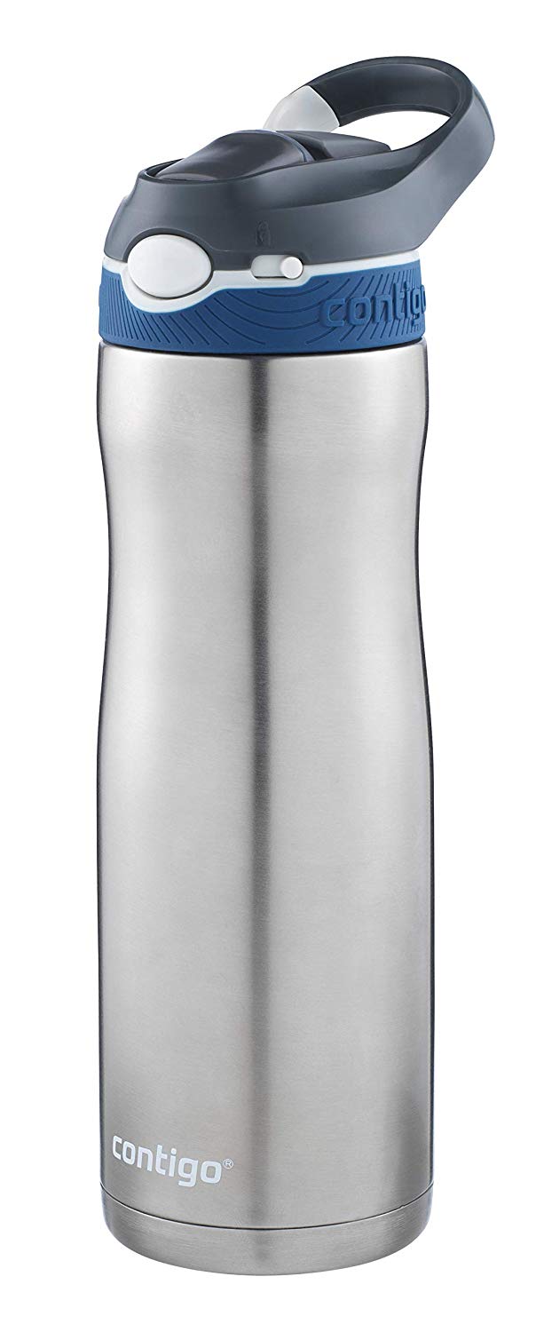Contigo Ashland Chill Autospout Water Bottle with Flip Straw, Stainless Steel Thermal Drinking Bottle,Leakproof,Grey, BLue, 590 ml