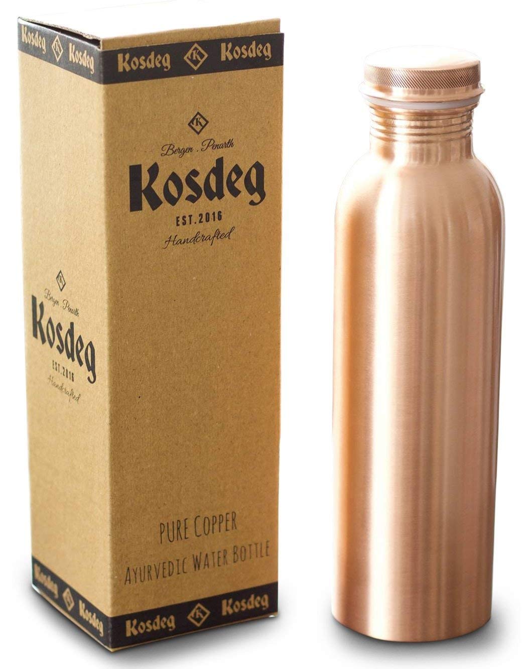 Kosdeg Copper Water Bottle 1 Liter / 34 Oz Extra Large, An Ayurvedic Pure Copper Vessel, Drink More Water