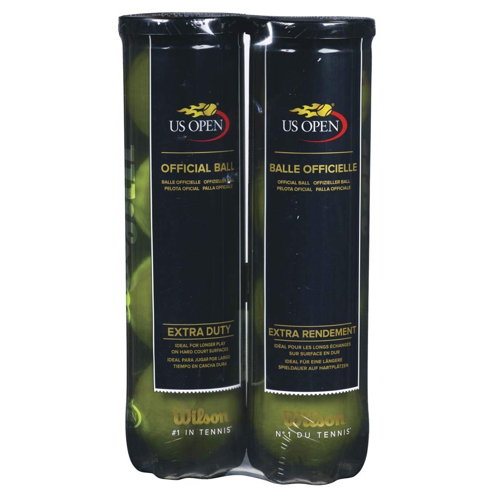 Wilson Unisex-Adult Tennis Balls, US Open, 2 Cans with 4 Balls Each, for Hard Surfaces Yellow, 8 Balls WRT11752P