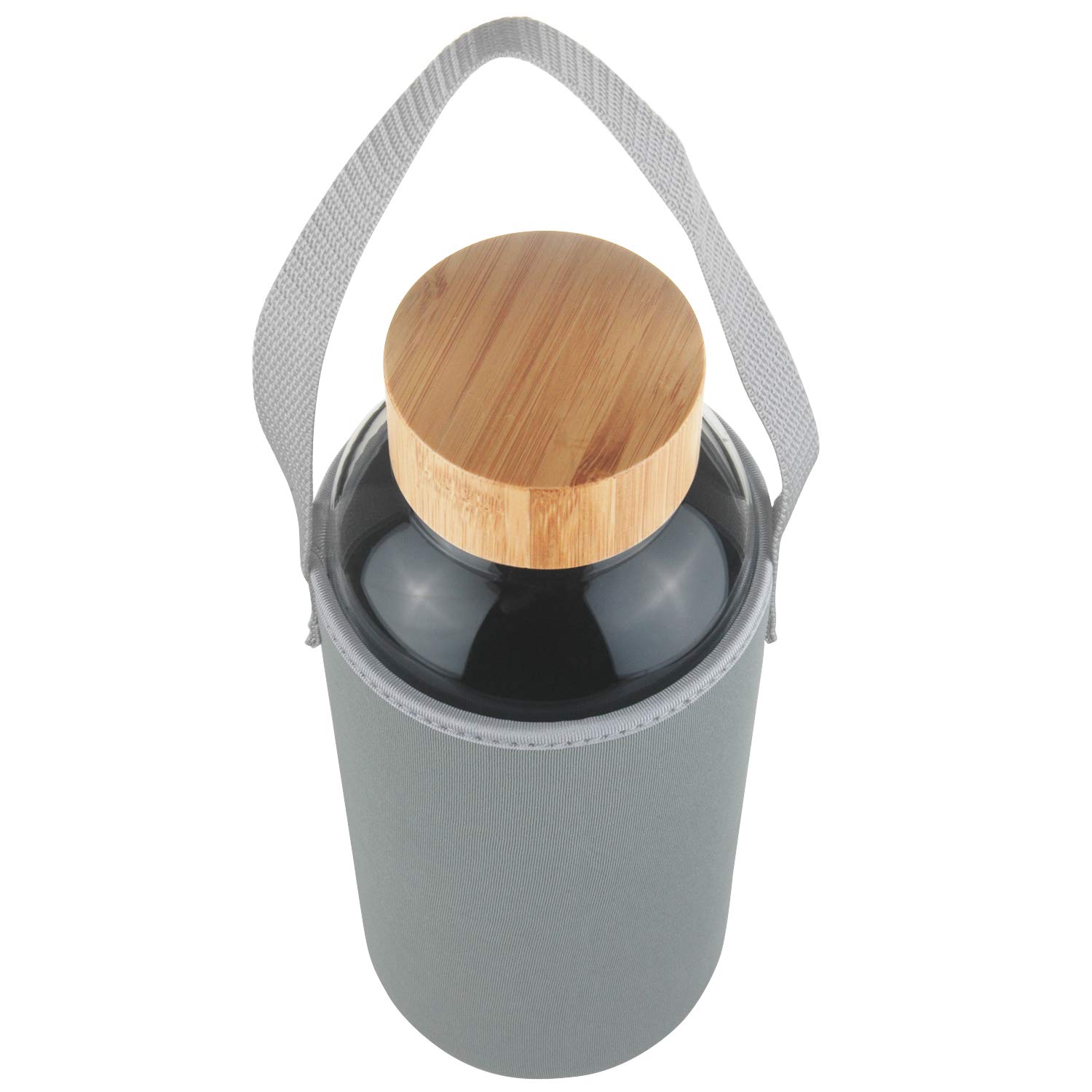 Ferexer 1.5 Litre Large Borosilicate Glass Water Bottle with Bamboo Lid with Neoprene Sleeve 1500 ml / 1.5 L Grey - Image 2