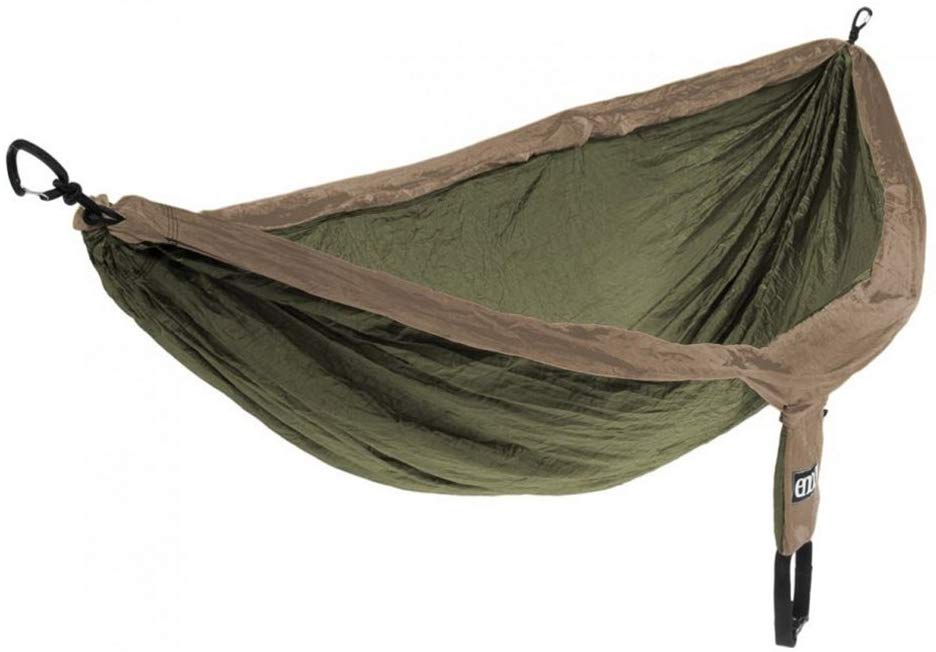 ENO Doublenest Hammock Khaki Olive Soft Breathable Fabric 70 Denier High Tenacity Nylon Taffeta Fast Dry Heavy Duty Triple Stitched Compression Stuffsack Aluminium Wiregate Carabiners Weight 539 g