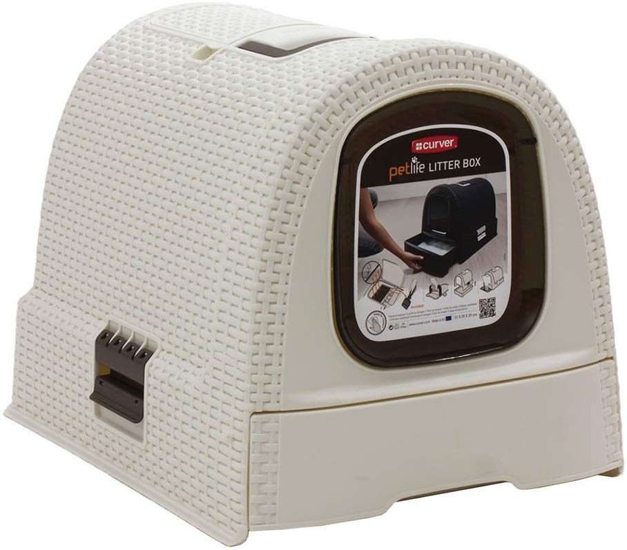CURVER Cat Toilet House, Closed Litter Tray, Removable Bottom Compartment for Easy Cleaning