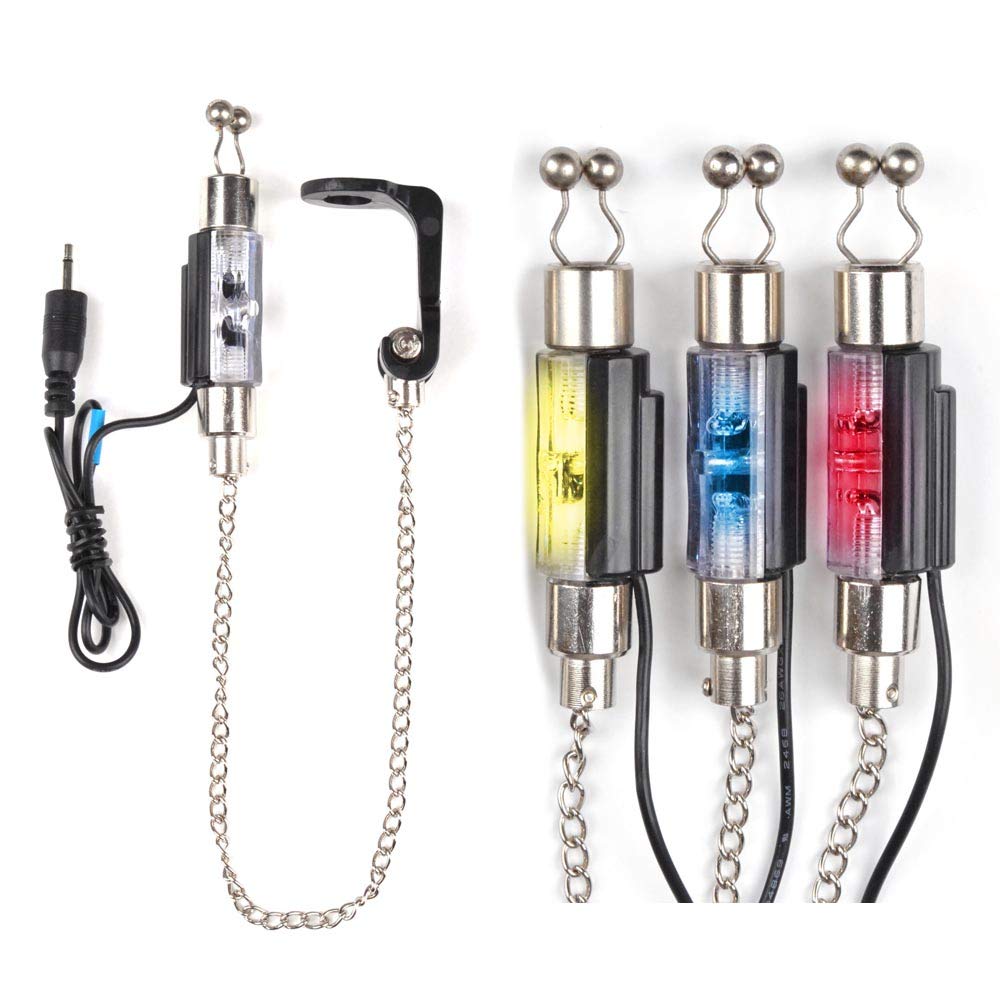 Dr.Fish Bite Indicator Set 3 Bobbins Carp Fishing Portable LED Illuminated Bite Alarms with 2.5mm Jack Plug