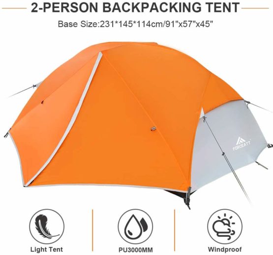 Forceatt Camping Tent 2-3 Person, 2 Doors Ventilation Double Layer Waterproof Lightweight Backpacking Tent with Carry Bag, 3-4 Seasons, Easy Set Up, Ideal for Camping, Hiking & Outdoor. - Image 2