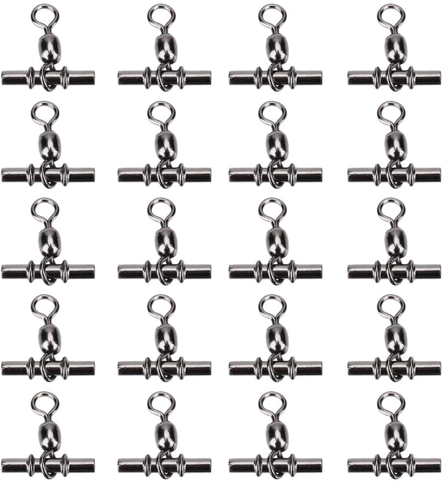 Alomejor 5 Types 20pcs Fishing Swivels Connector Copper Fishing Crimp Swivel Cross line Crane Swivel T shape Barrel Snap Hook Line Connector (3#)