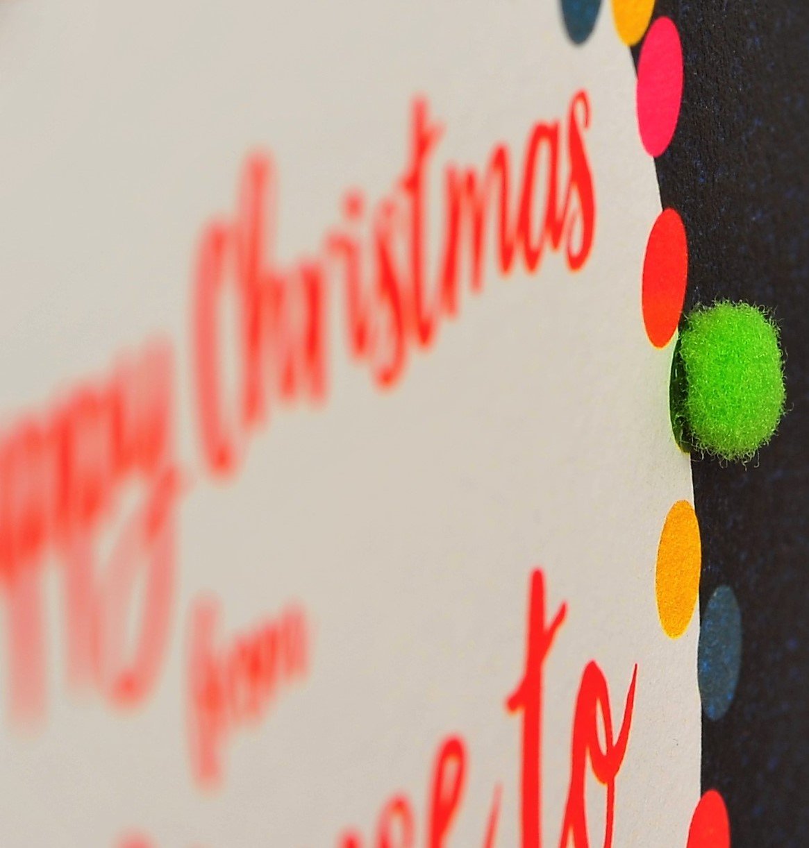Claire Giles Greeting Cards, Welsh Happy Christmas Card, from Our House to Yours, Nadolig Llawen, Embellished with Colourful Pompoms - Image 3