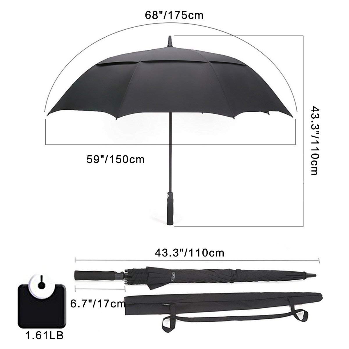 G4Free 55/61/69/72 Inch Golf Umbrella Windproof Double Canopy Extra ...