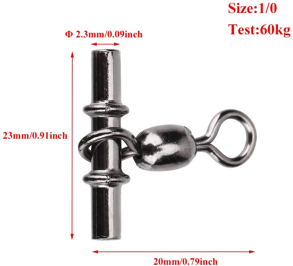 Alomejor 5 Types 20pcs Fishing Swivels Connector Copper Fishing Crimp Swivel Cross line Crane Swivel T shape Barrel Snap Hook Line Connector (3#) - Image 3