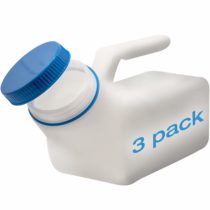 Urinals for Men Glow in The Dark Lid by Tilcare (3 Pack) - 32oz/1000mL Thick Plastic Mens Bedpan Bottle with Screw-on Lid - Spill Proof Urinary Chamber - Male Portable Travel Pee Bottles