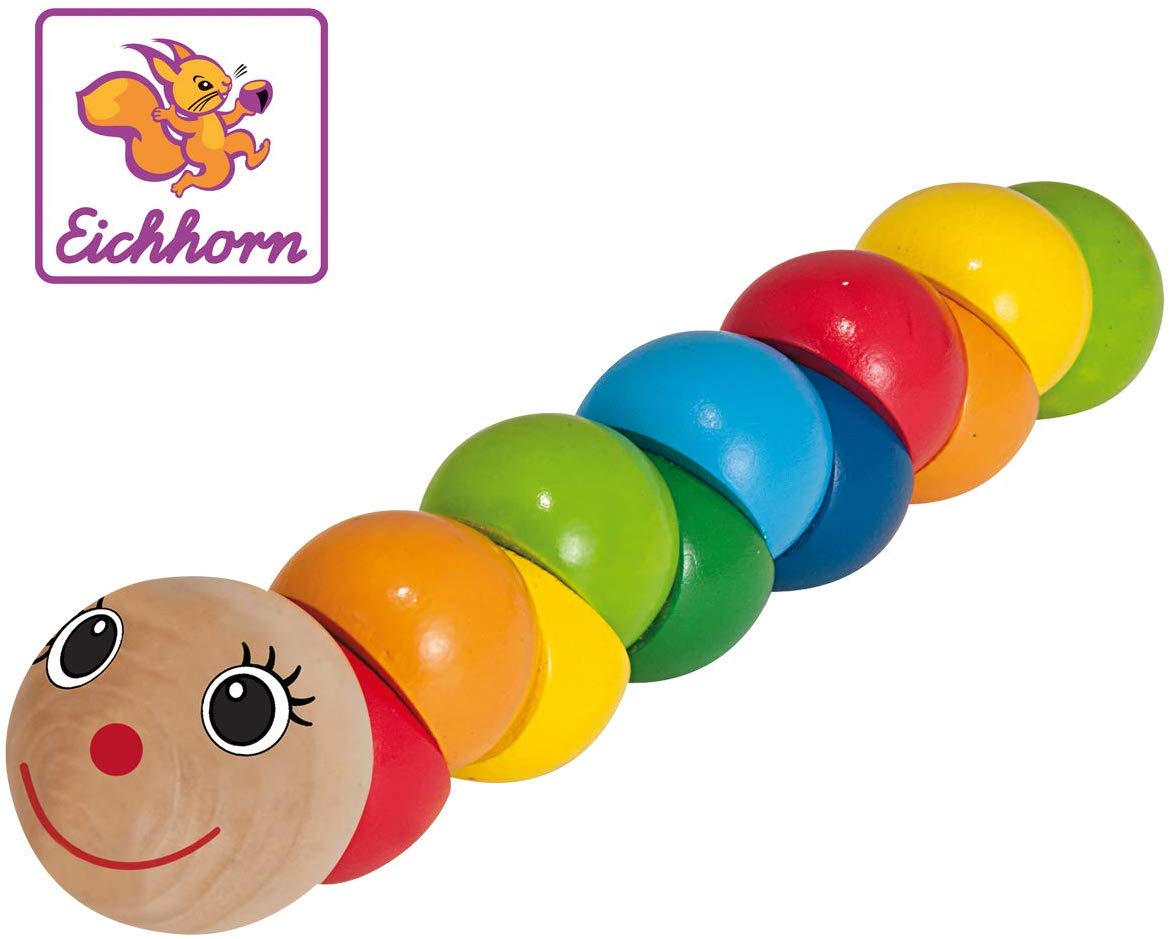 Eichhorn 100003440 Grasping Toy with Caterpillar Design 18.5 cm Hardwood, Colourful, 18,5 cm