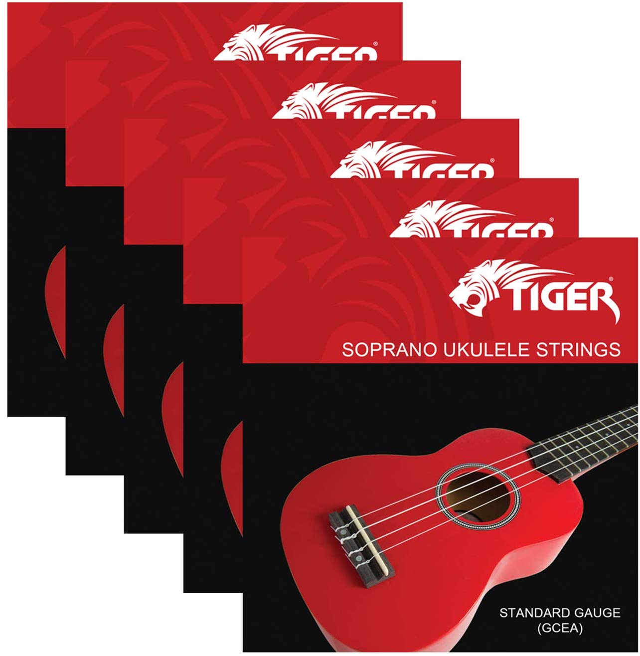 TIGER UAC14-5 Soprano Ukulele Strings - Standard Gauge - Quality Tone - Pack of 5 Sets, Silver
