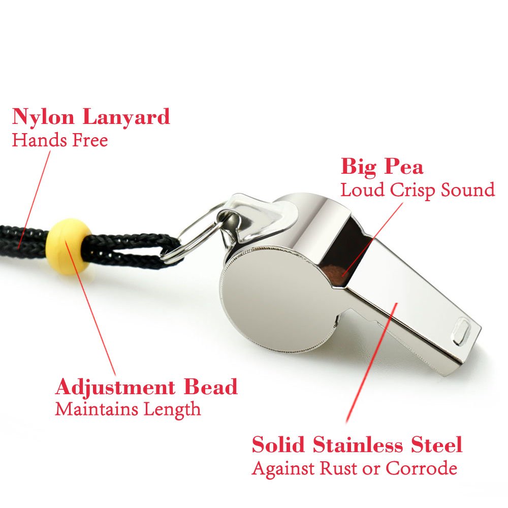 Hipat Whistle, 6 Pack Stainless Steel Sports Whistles with Lanyard, Loud Crisp Sound Whistles Bulk Great for Coaches Referees - Image 3