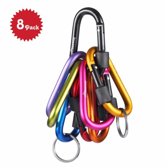 BEEWAY Locking Carabiner, Premium Aluminum Alloy D-Ring Carabiners Key Chain Clip Hook for Camping, Hiking, Traveling, Fishing, Backpack