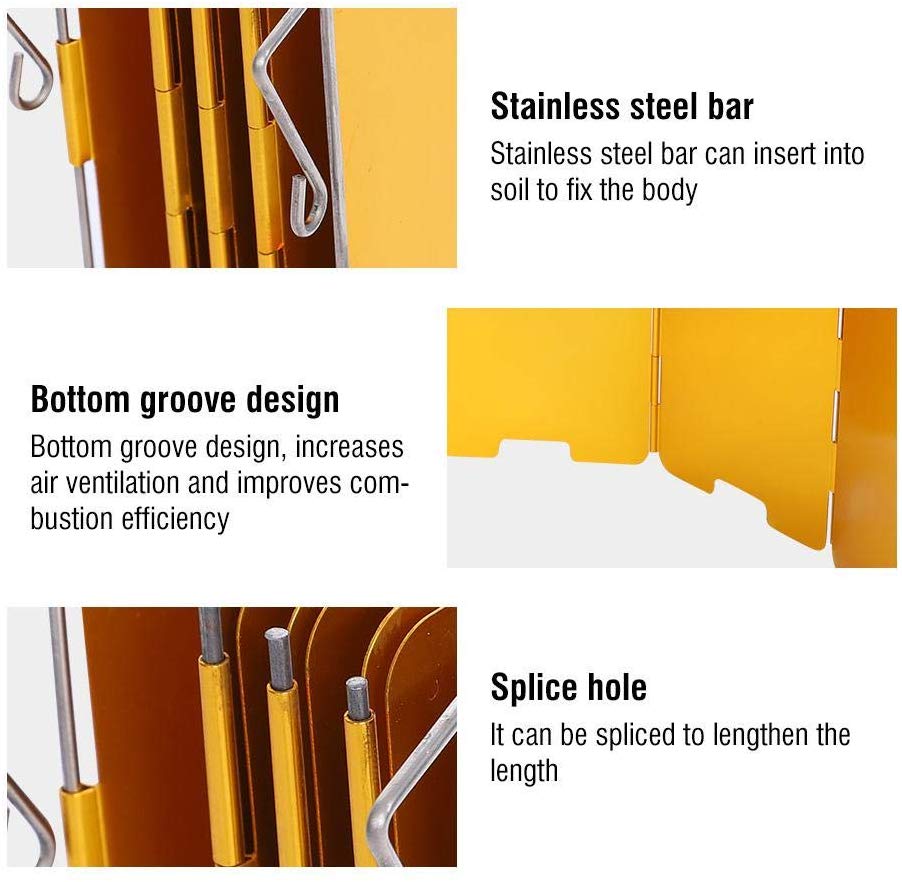 Alomejor 8 Plate Stove Windshield Aluminium Alloy Stove Wind Screen for Picnic Cooker Outdoor Stove Set(Yellow) - Image 4