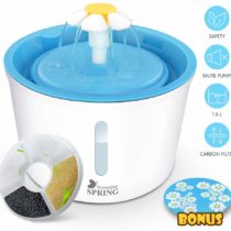 Pet Water Fountain with Water Level Window, Ultra Silent Healthy and Hygienic Cat Waterfall Flower Style Fountain, 3 Modes Drinking Fountain, with 1 Carbon Filter and 1 Large Silicone Mat, Blue